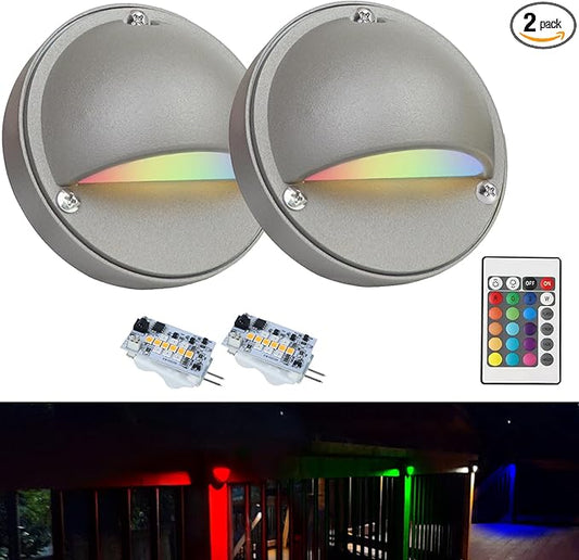 Low Voltage LED Deck Lights Color Changing, 2W 12-24VAC/DC Replaceable RGBW G4 LED Bulb for Christmas Low Voltage Deck Lighting 2-Count with Waterproof Connectors