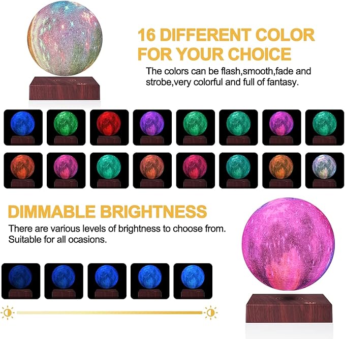 VGAzer Levitating Moon Lamp 5.9 Inch 16 Colors Galaxy Moon Lamp 3D Moon LED Light with Remote Control for Birthday,Christmas Gift for Baby, Children, Girls, Boys (Square Base)