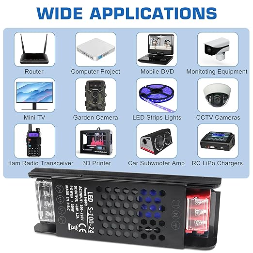 LED Driver 24V 100W 4.1A Slim LED Power Supply, AC 100-250V to 24V DC Adapter, Constant Voltage LED Transformer for Strip Lights, Bulbs, Garden and Cabinet Lights