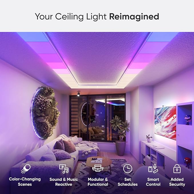 Nanoleaf Smart Ceiling Light, RGBCW LED Ceiling Lights Compatible with Alexa, Flush Mount Light Fixture with 16M+ Colours & Dynamic Scenes, Music Sync, 2700K-6500K Dimmable, Skylight Expansion 1PK