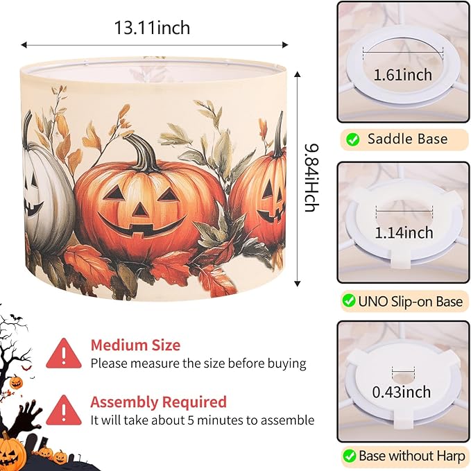 Pumpkin Lamp Shades Set of 2 for Halloween Decorations, Linen Printed Fall Decor Lamp Shade, Halloween Decor Lampshade, Lamp Shades for Floor Lamps/Table Lamp, 13’’ Lampshades Fits Spider/UNO