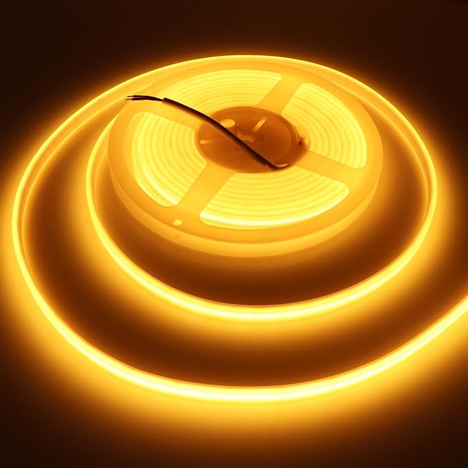 COB LED Strip Lights Waterproof IP67 Golden Yellow 2200K DC12V 16.4ft/5m 480LEDs/m Super Bright LED Tape Lights for Outdoor Cabinets Bar DIY Lighting