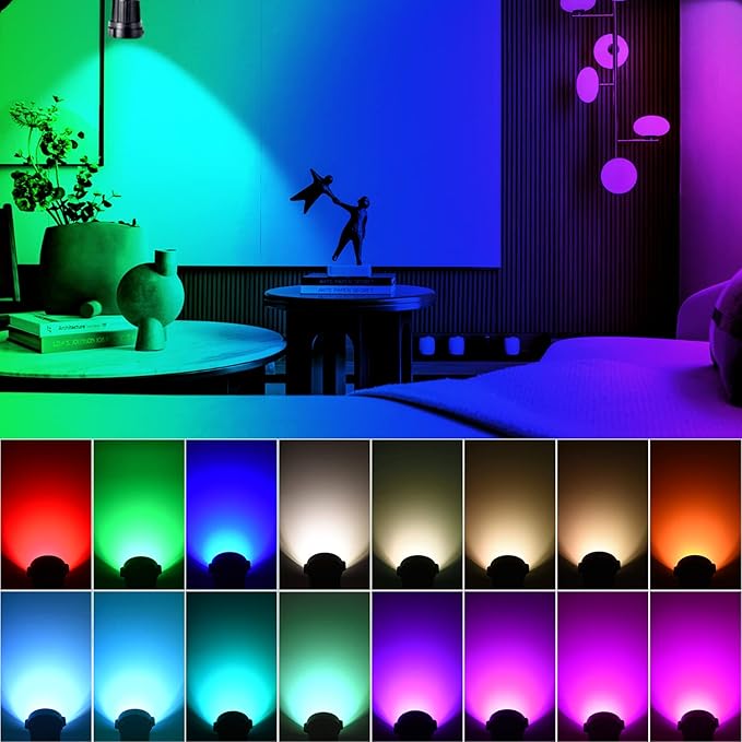 Christmas Spot Lights Indoor, 5W RGBW Uplighting 16 Color Changing Up Lights Indoor with Remote Control, Plant Spotlight Decorative (2 Pack with Base and Stake)