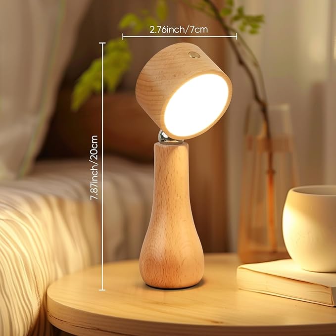 2 Pack LED Wooden Mushroom Lamp, Rechargeable Battery Operated Portable Cordless Touch Switch Small Lamp, Stepless Dimming, 360 Degree Rotation Angle Adjustable，Night Light for Birthday Gifts
