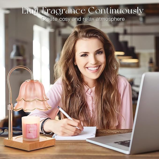 Mom Birthday Gifts for Women: Candle Warmer Lamp with Scented Candles Dimmable Pink Flower Wax Warmer with Timer Mothers Day Housewarming Gift