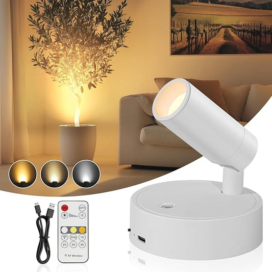 Spotlight Indoor, Wireless Battery Operated with Remote,Uplight Indoor Down Light for Picture on Wall, Plant Spotlight Dimmable Timer, Mini Ceiling Lights Painting for Trees Plant