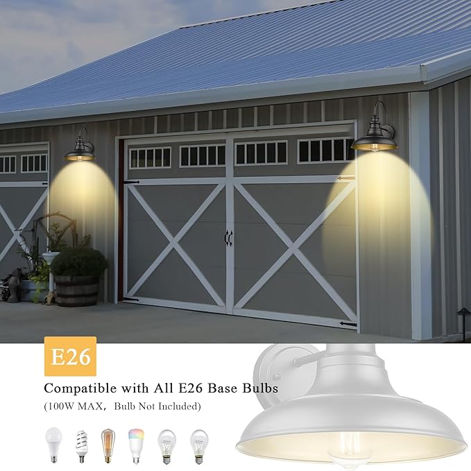 Outdoor Barn Light Fixture Farmhouse Wall Mount Light Gooseneck Wall Sconce Exterior Wall Lighting Fixture Industrial Black Finish Lantern for Porch with Gold Interior, 4Pack, RZ004-4PACK BK