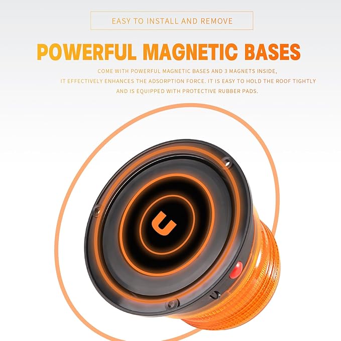 BooYu Battery Operated Amber Warning Beacon Light w/Magnetic Base, Portable Rechargeable Mini Roadside Roof Top Plow LED Strobe Emergency Flash Mail Lights for Trucks/Trailer/Vehicle 1-Pcs