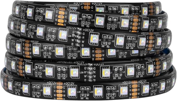 BTF-LIGHTING 5050 RGBW RGB+Cool White(6000K-7000K) 4 Colors in 1 LED Tape Light DC12V 5m 16.4ft 60LED/m Multi-Colored IP65 Black 12mm PCB for Bedroom Kitchen Home Decoration(No Adapter or Controller)