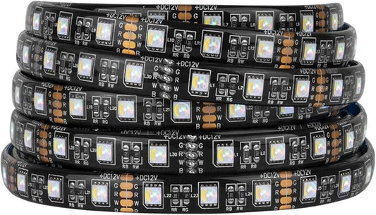 BTF-LIGHTING 5050 RGBW RGB+Cool White(6000K-7000K) 4 Colors in 1 LED Tape Light DC12V 5m 16.4ft 60LED/m Multi-Colored IP65 Black 12mm PCB for Bedroom Kitchen Home Decoration(No Adapter or Controller)