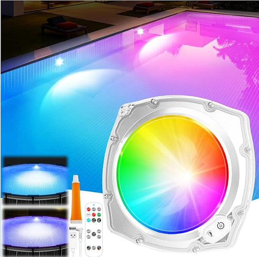 Rechargeable Submersible Pool Lights with Remote, 5000mAh Underwater Led Pool Light for Above Ground Pool Lights Waterproof, 9 Modes Color Changing Magnetic Swimming Inground Pool Lights-1PC