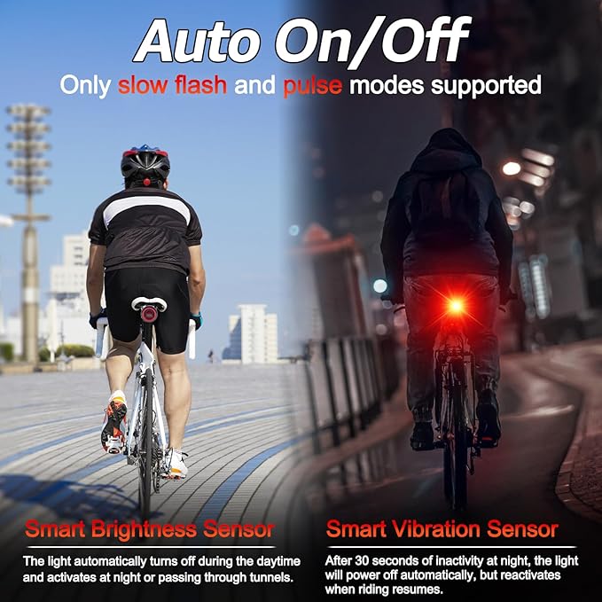 Cruxer Ultra Bright Bike Tail Light 200 Lumen Compact Bicycle Rear Light, USB-C Rechargeable, Smart Brake Sensing up to 300 Lumen, 8 Light Intensity Levels, 4 Lighting Modes, IP66 Waterproof