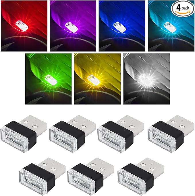 7 PCS USB LED Car Interior Atmosphere Lamp, Portable Plug-in 5V USB Car LED Interior Lighting Night Lamp, Mini USB Ambient Lighting Decor for Home Car Laptop Keyboard