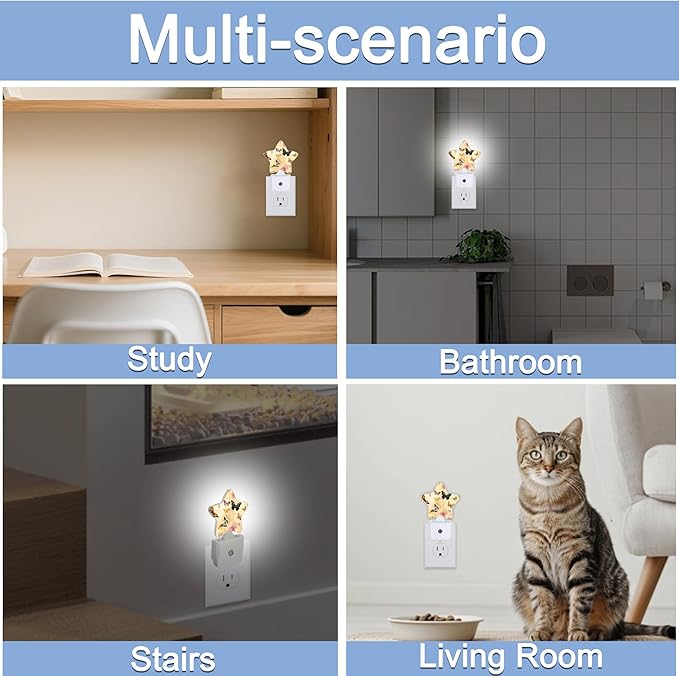 Vintage Butterfly Night Lights Plug Into Wall,Pink Flowers Star Night Light for Kids,Nightlight with Dusk to Dawn Smart Sensor for Bedroom Bathroom Decor,Children Women Men Gift