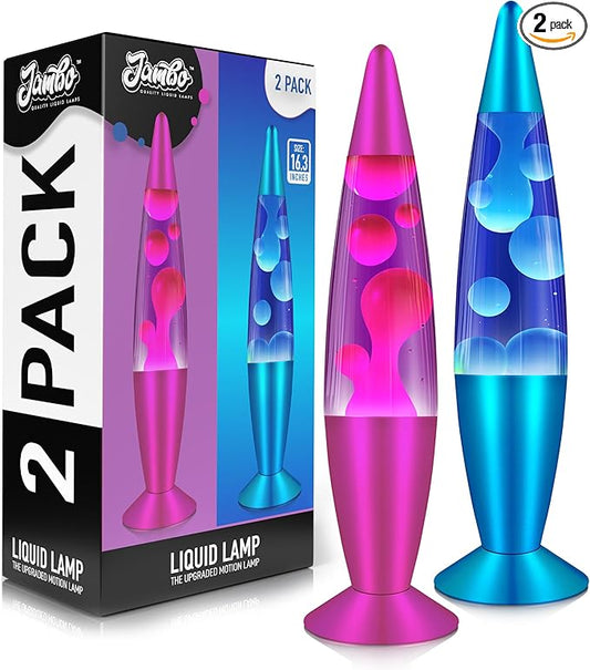 JAMBO 2 Pack- 16" Beautiful Lamp- Blue with Blue/White Wax and Purple with Pink Wax, Relaxing Liquid Lamp, Night Light Nightlight, Lamps for Adults Teens Kid