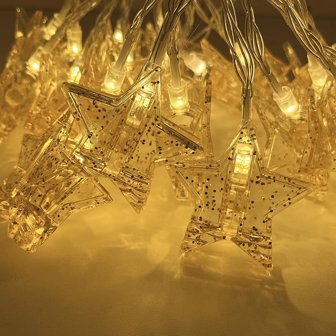 YOLIGHT Stars Photo Clips String Light, 10ft LED Photo Wall Decor Lights with 20 Clips, Battery Operated Star Fairy Lights for Dorm Room Christmas Party Wedding Valentines Day Decoration
