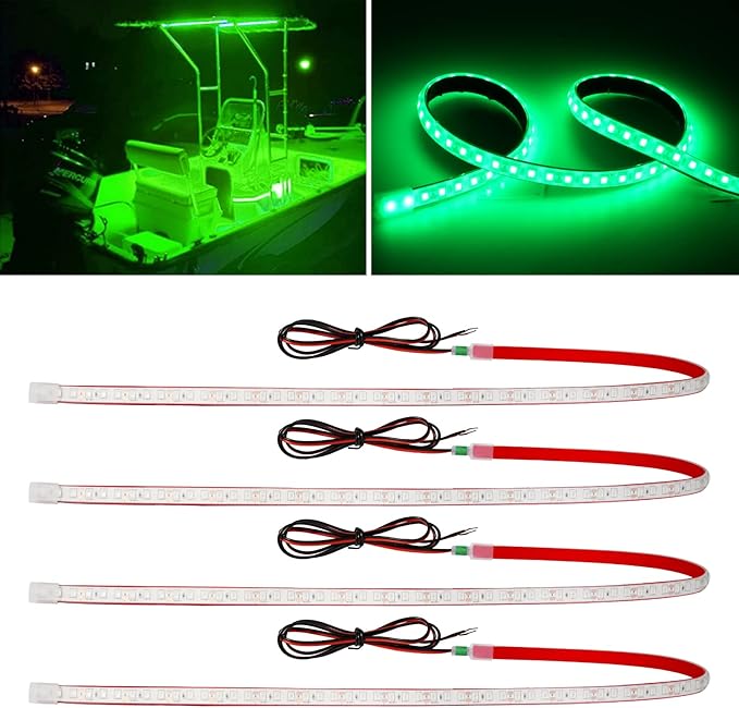 Green Led Strip Lights,24inch 12V Interior Light Strip IP68 Waterproof Cuttable for Car Motorcycles Boat Golf Cart Truck Cargo Home Decoration with Strong Nano Tape(4PCS)