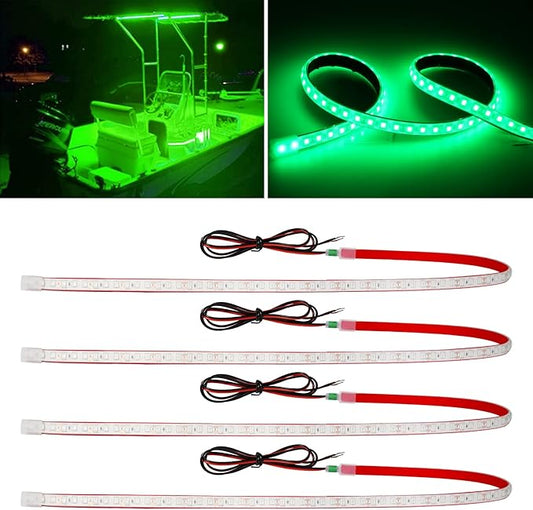Green Led Strip Lights,24inch 12V Interior Light Strip IP68 Waterproof Cuttable for Car Motorcycles Boat Golf Cart Truck Cargo Home Decoration with Strong Nano Tape(4PCS)