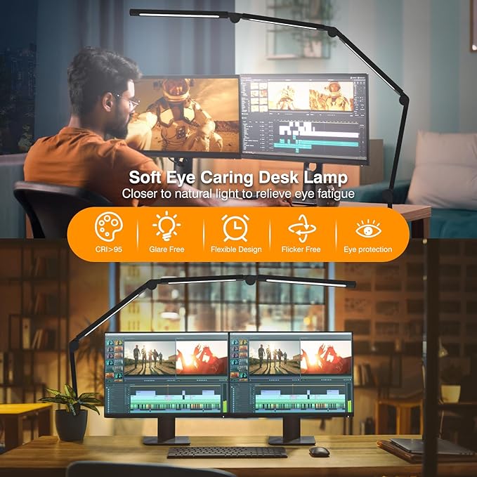 LED Desk Lamp with Clamp,Adjustable Swing Arm Desk Lamps for Home Office,Dimmable Tempering Eye Care Desk Light Bright Modern Led Table Lamp for Nail Tech Architect,Flexible Tall Task Table Light