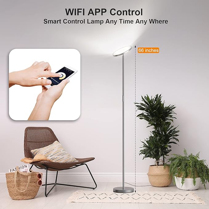 LEPOWER Floor Lamp, Bright Floor Lamp with 16 Million Color Choices, Touch Control&Compatible with Alexa, Goolge Home, Smart Control Dimmable Standing Lamp for Living Room, Bedroom, Office