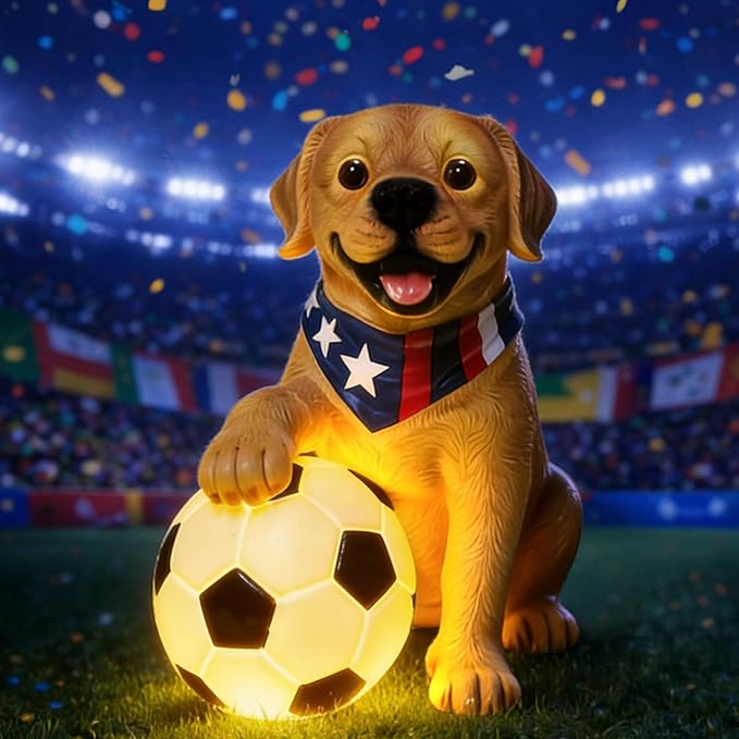 ILLUMINEW Solar Outdoor Garden Statues Lights, Garden Sculpture Decor Mother Gifts for Women, Men or Daughter, Unique Housewarming Gifts and Yard Decoration (World Cup Dog Statue)