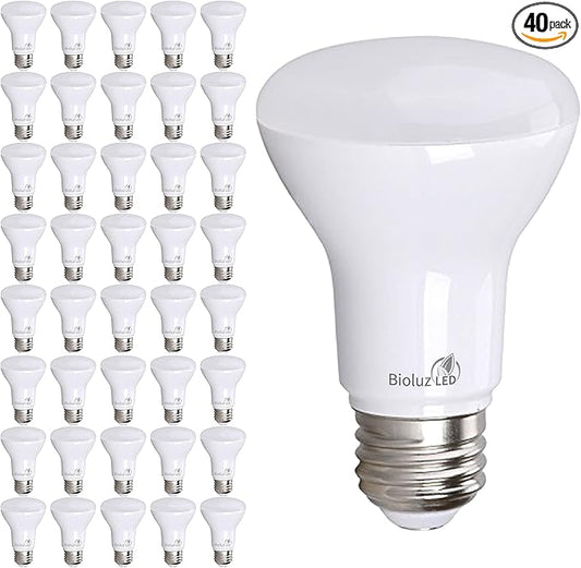 Bioluz LED Light Bulb BR20 Light Bulbs 2700K Bright Warm White LED Bulbs 6W=50W Replacement 90 CRI 540 Lumen Indoor/Outdoor UL Listed CEC Title 20 Compliant Home Decor LED Lights for Bedroom - 40 Pack