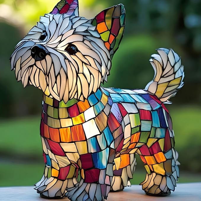 Rainbow Puppy Lamp Stained Glass Dog Night Light 3D Retro Stained Resin Rainbow Pup Lights Charge Powered Table Lamp Puppy Glow Lamps for Home Bedroom Desk (Q)