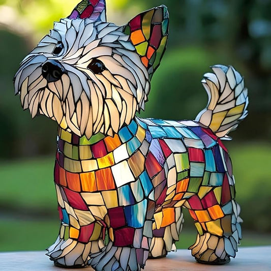 Rainbow Puppy Lamp Stained Glass Dog Night Light 3D Retro Stained Resin Rainbow Pup Lights Charge Powered Table Lamp Puppy Glow Lamps for Home Bedroom Desk (Q)