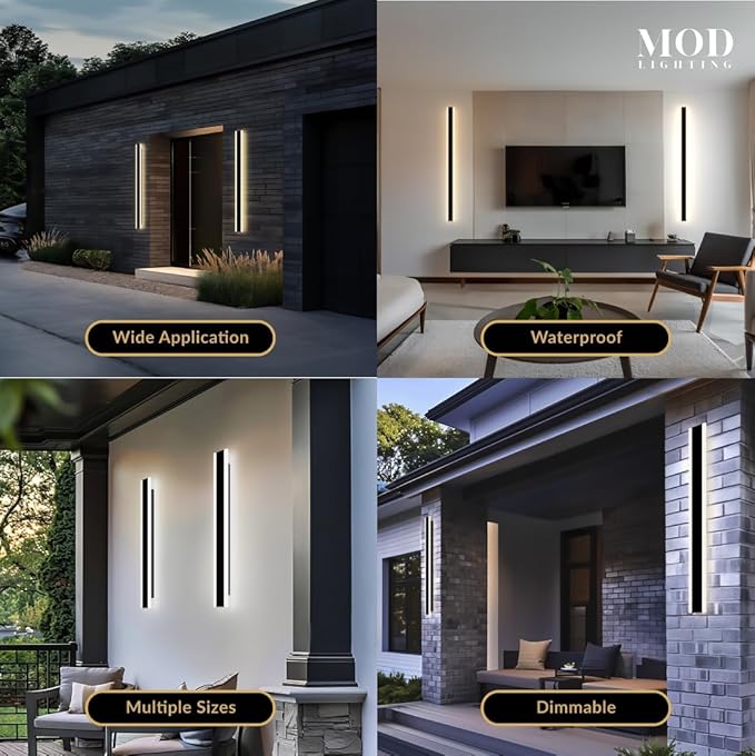 MOD LIGHTING Haylen | Waterproof Outdoor Wall Light, LED Dimmable with Remote 3000K-6000K, Long Outdoor Porch Lights, Wired Lighting Fixture, Patio Exterior Wall Sconce, 1-Pack (Black, 31")