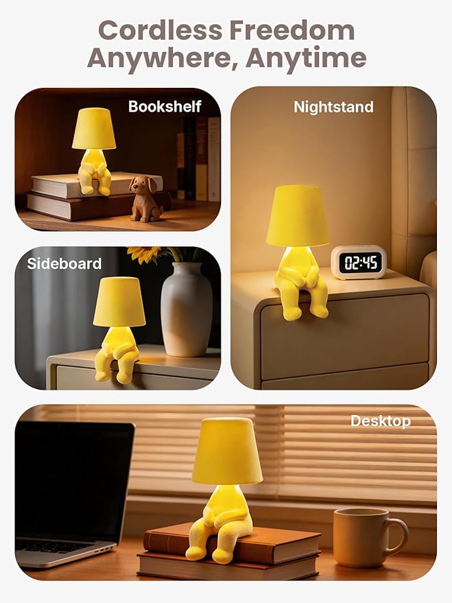 Modern Table Lamp for Youth: Rechargeable Cute Light for Kids Child Teen - Gift for Birthday Christmas Halloween Easter (Yellow)