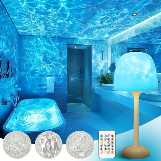 Spa-Like Shower Lamp Waterproof Bathroom Lamp Ocean Wave Projector Light with 16 Colors Changing Rechargeable Remote Control & Touch Northern Lights Projector,Cordless Light for Inside Shower
