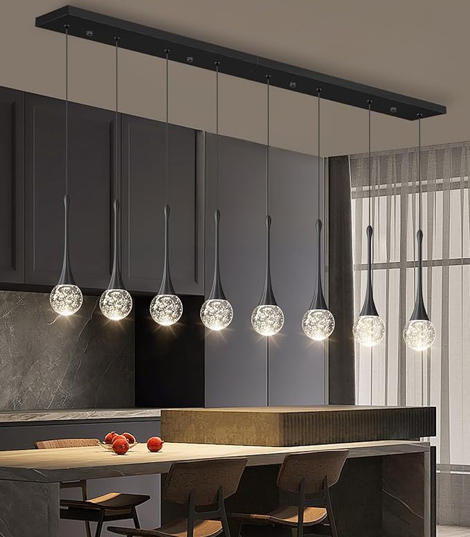 8 Light Modern Glam Crystal Rectangular Chandelier for High Ceiling LED Dimmable Ceiling Pendant Light Kitchen Island Staircase Foyer Enterway Living Room Chandelier Lighting Antique Black