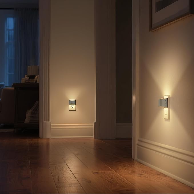 DORESshop LED Night Light[4 Pack], Night Lights Plug into Wall, 3 Level Brightness Adjustable Plug in Night Light, Dusk to Dawn Sensor Nightlights for Adults, Bedroom, Hallway, 3000K, Gray Cover