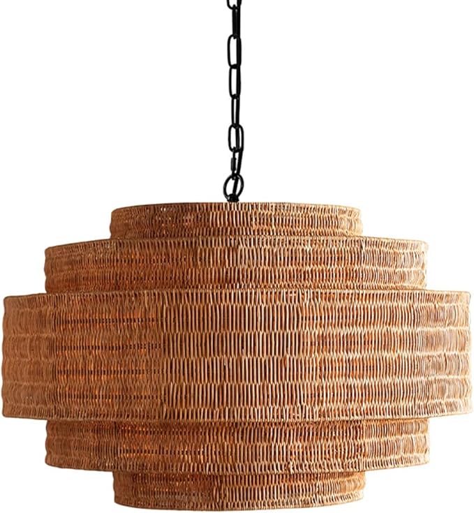 Foyer Chandelier 5-Light Rattan Chandelier Lighting Hand Woven Boho Wicker Hanging Pendant Light Fixture 23.6" Large Chandeliers for Dining Room Kitchen Living Room Bedroom