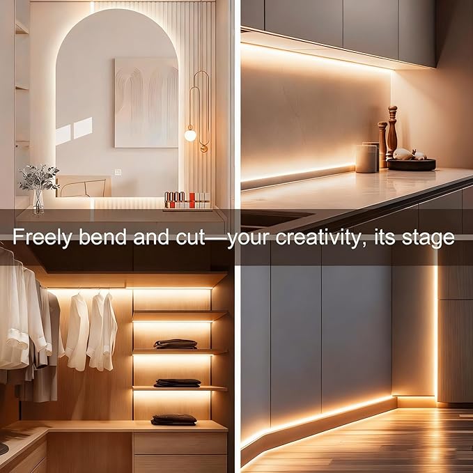 Battery Powered LED Strip Lights, 3.3FT COB LED Strip Light, Battery Operated LED Lights, Warm LED Strip Lights Battery Powered for Closet, Cabinet, Shelf, Kitchen, DIY Lighting