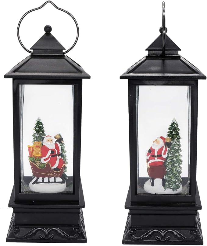 DRomance Santa Music Snow Globe Lantern with Timer Battery Operated & USB Powered Lighted Singing Snow Globe Lamp Spinning Water Swirling Glitters Christmas Decor 4" x 4" x 12"