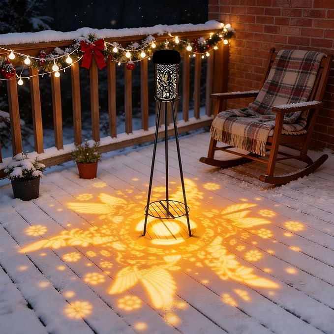 Outdoor Solar Floor Lamps RGB Color-Changing Hummingbird Projection Metal Plant-Stand Garden Light,42.48" Waterproof Decorative Solar Lamp for Patio,Deck,Yard,Porch,Path