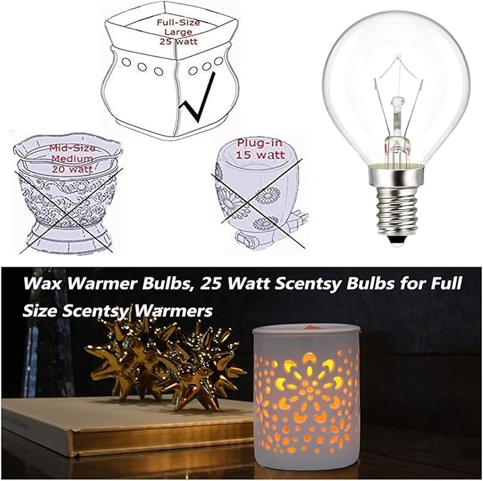 Wax Warmer Light Bulbs,Original 25 Watt Bulbs for Full Size Scentsy Warmers,6 Packs E12 Base Type G Bulb,Scentsy Light Bulbs,Warm White,Long Life-Span and Melt Wax Fast, 120 Volt
