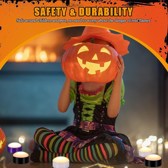 Riakrum 6 Pieces Remote Timer LED Lights with Remote LED Pumpkin Lights Battery Operated Lantern Bright Flameless Candle(Orange Purple, Black)