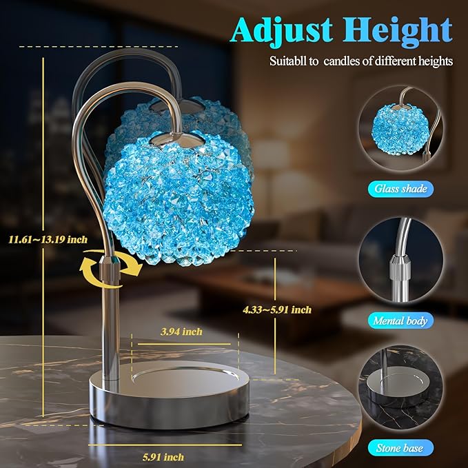 Luxury Candle Warmer Lamp with Crystal Gemstone Shade & Color-Changing Premium Base - Adjustable LED Wax Melt Warmer for Home Decor(Blue)