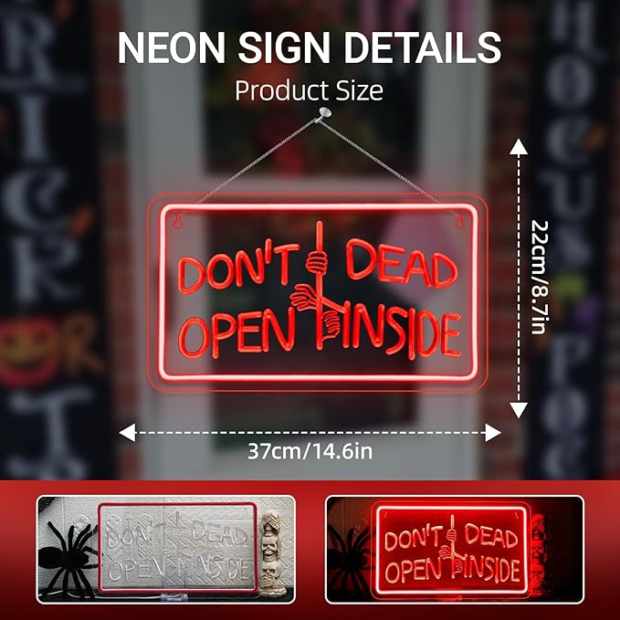 Halloween Neon Sign Dont Open Dead Inside Neon Signs For Wall Decor Red Led Lights For Bedroom Horror Light Up Halloween Party Bar Club Game Room Door Decoration Funny Gifts