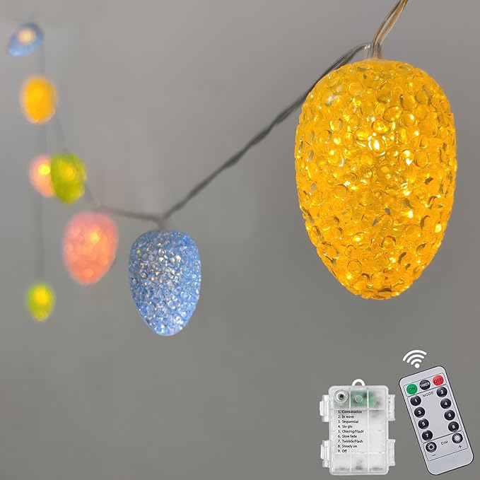 Easter String Lights Battery Operated 7Ft 10 LED Pastel Egg Lights Shatterproof with Timer, Indoor Outdoor Decorations Egg Light String for Party Garden Home Spring Themed Tree Easter Decor