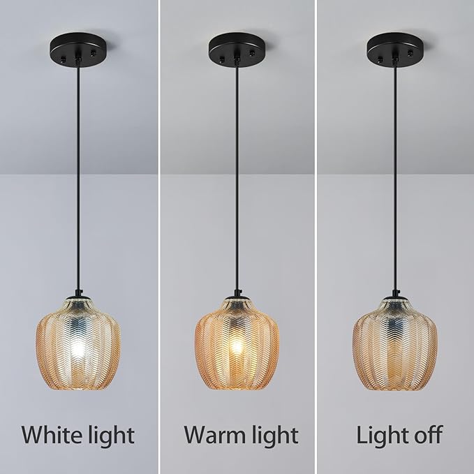 Amber Glass Pendant Lights Kitchen Island 2 Pack 6.29 in Glass Globe Pendant Light Fixture Adjustable Modern Farmhouse Pendant Lighting for Bedroom Dining Room