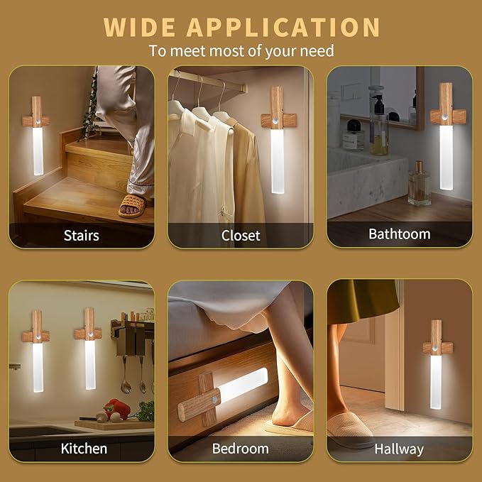 ASAWASA Motion Sensor Night Lights, Under Cabinet Lighting，Magnet Body Hallway Lamp, Rechargeable Battery Powered LED Wall Sconces, Portable for Stairway Kitchen Bedroom Restroom Closet