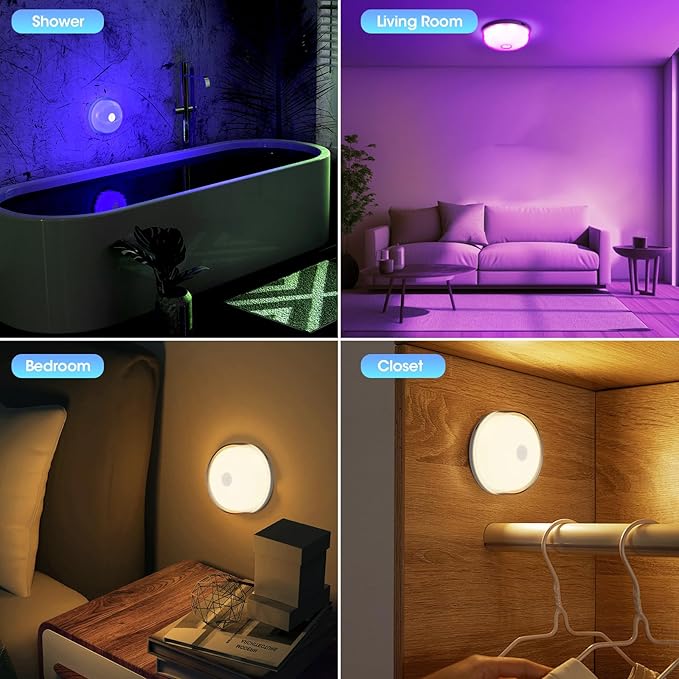 Rechargeable Shower Light No Wiring - 15 Color Changing Mood Light for Shower Bathroom Closet Bedroom Livingroom, 1 Pack