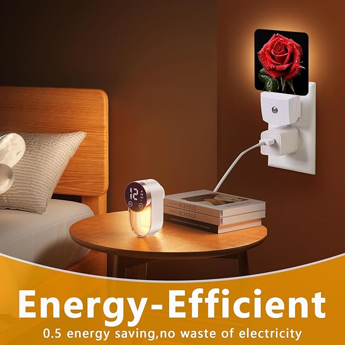 Red Rose Night Light, Plug-into Nightlight White LED Lamp, Energy Efficient Decor Desk Lamp for Bedroom Hallway Stairs Bathroom