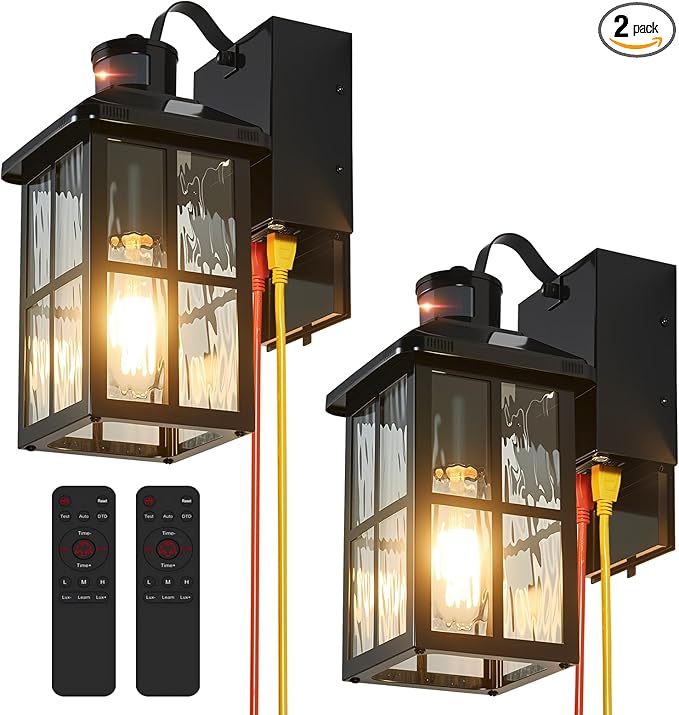 Porch Lights with GFCI Outlet with Remote,Dusk to Dawn Motion Sensor Outdoor Light, Upgraded 4 Lighting Modes Exterior Fixture Waterproof Outside Lights for House Patio Garage