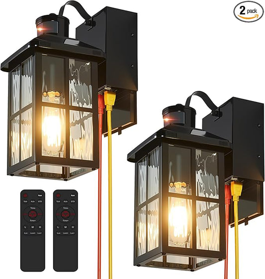 Porch Lights with GFCI Outlet with Remote,Dusk to Dawn Motion Sensor Outdoor Light, Upgraded 4 Lighting Modes Exterior Fixture Waterproof Outside Lights for House Patio Garage