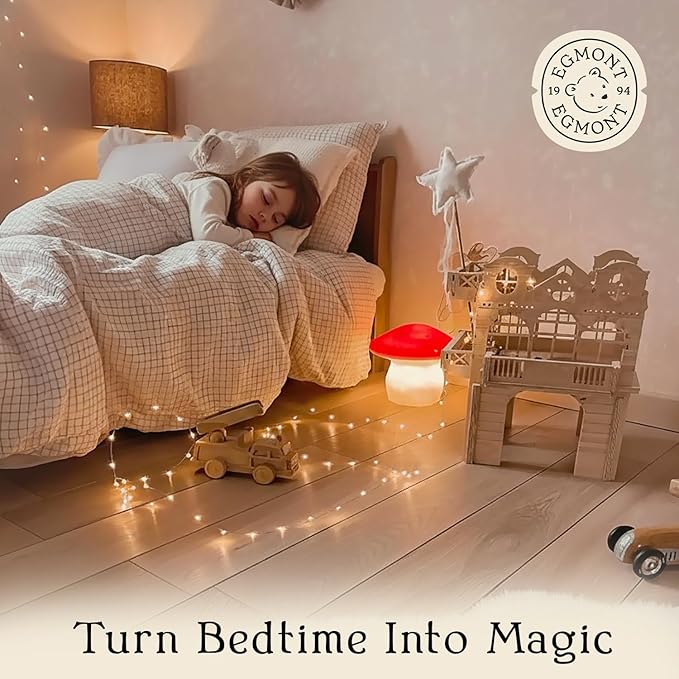 Egmont Toys Red Mushroom Lamp – Cute Vintage Night Light, Small Lamp for Bedroom or Bedside, Soft Ambient Lighting Mushroom Decor, Small Nightstand for Cozy Home Decor, Living Room (Medium)
