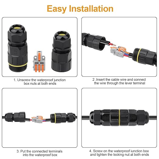 Linkstyle 10-Pack Junction Box 3 Pin Electrical Cable Connectors, IP68 Waterproof Outdoor 3 Way 4-10mm Adjustable Wire Box with Replaceable 1 in 3 Out Lever Wire Connector 28-12AWG